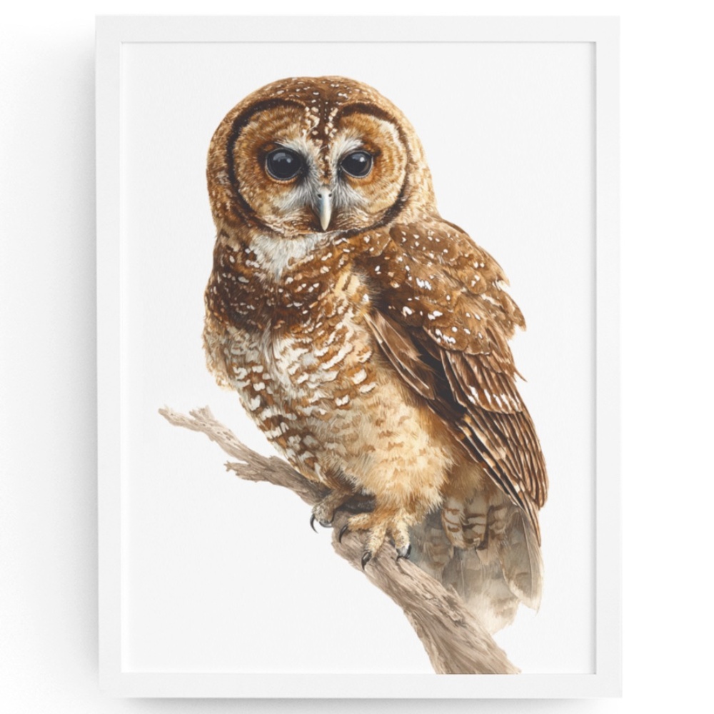 Watercolor Northern Saw-whet Owl Portrait Wall Art Print Poster, Unframed